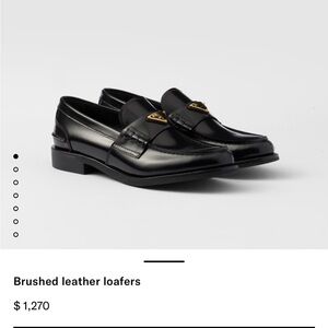 Prada black leather loafers gold